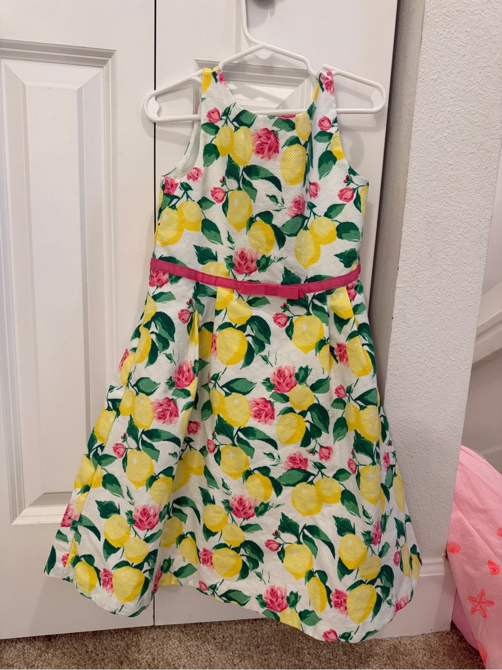 Janie and Jack Lemon Print Sundress with Pink Trim